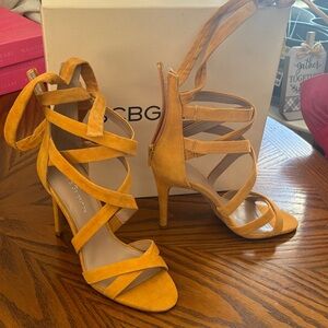 BCBG Women's Vibrant Yellow Strappy Heels